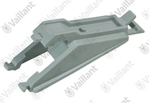 Grauer Halter von Vaillant, geformt mit zwei seitlichen Clips und einem zentralen Stift, geeignet für die Montage oder Befestigung.